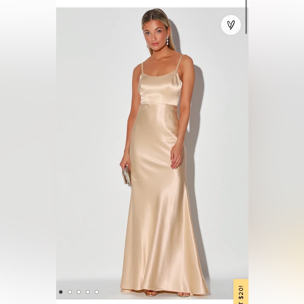 REPOSH Lulus Make You Shine Satin Evening Dress Champagne Large Mermaid Maxi